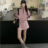 Casual All-match Suit Women's Pink Sweatshirt Coat Skirt